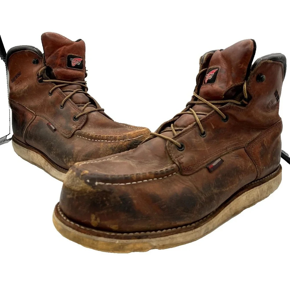 Men's Brown Leather Lace-Up Work Boots - Rugged Rain & Snow Protection
